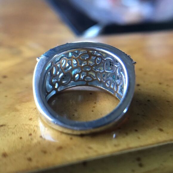 Natural Blue Apatite Sterling Silver Turtle Ring Size 5 - Picture 3 of 9